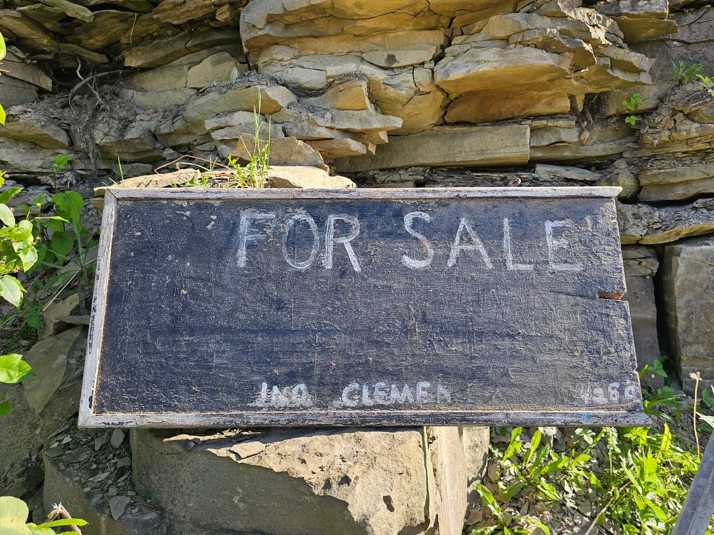 Antique Wooden Painted Ice Cream Sign Turned Rabbits for Sale Sign, Missing Piece of Border Wood, Has Eyehooks