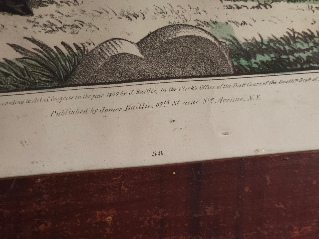Antique Hand Colored Mourning Lithograph, Published By James Baillie, 1849, Filled Out