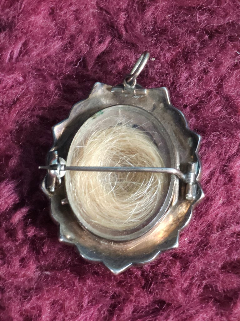 Antique Brooch With Hair Memento, Garnets, Missing One Garnet