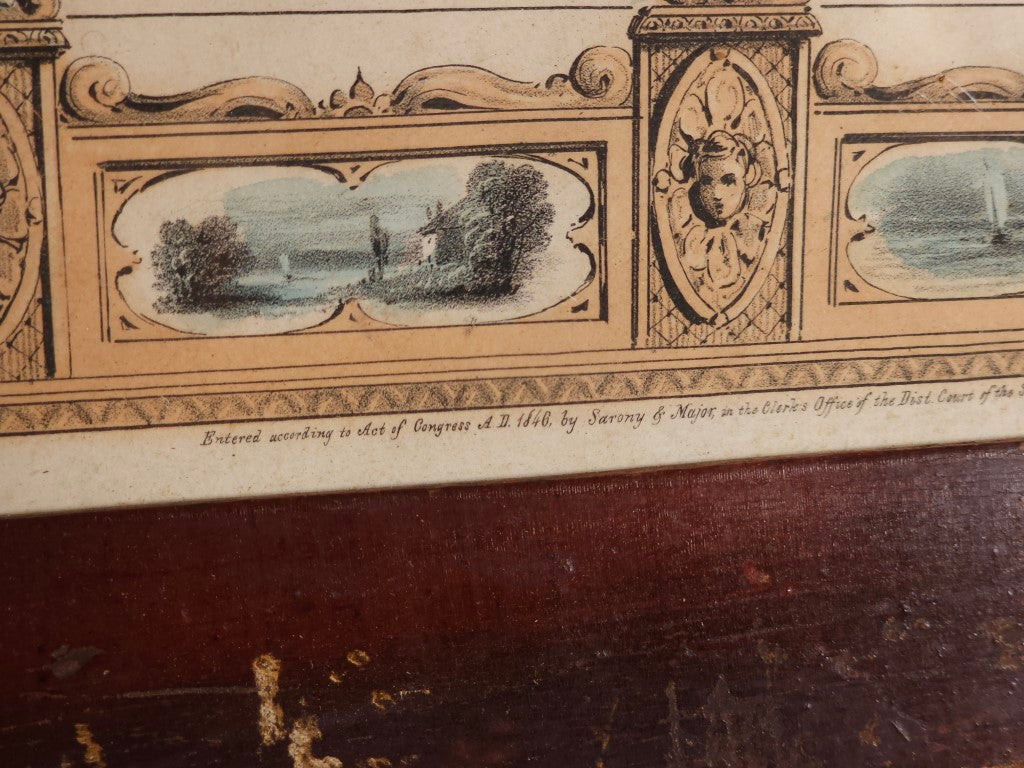 Antique Family Register Lithograph, Hand Filled, Features Mourning Motif, By Sarony & Major, Maples And Libby Family