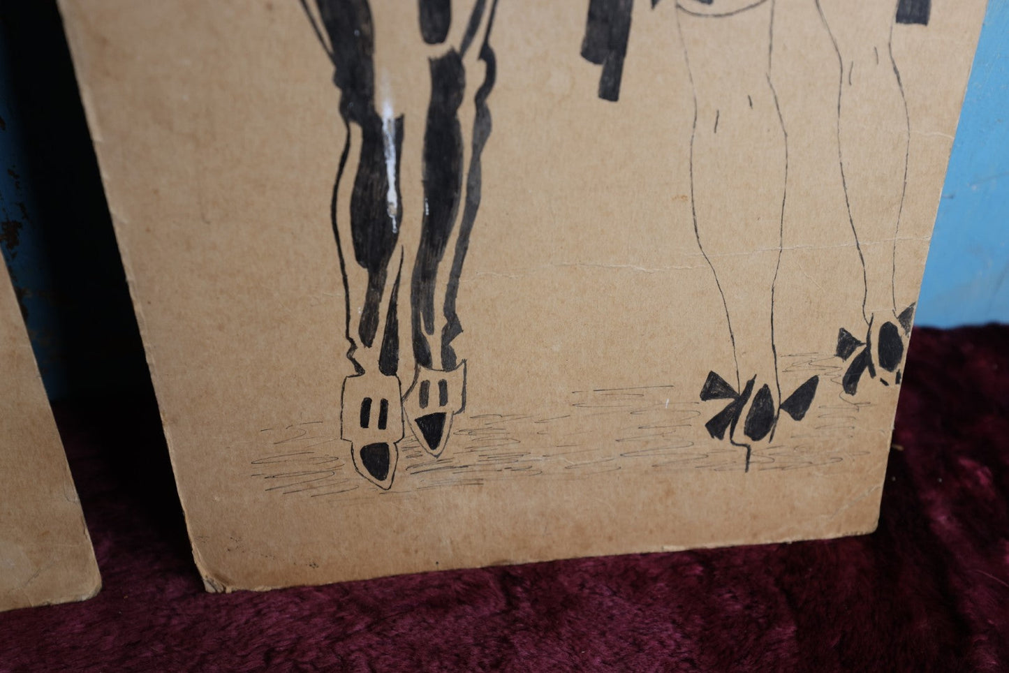 Lot 110 - Antique Hand Drawn Pen And Ink Fashion Designs, Woman In Cape, Parade And More, Two Pieces