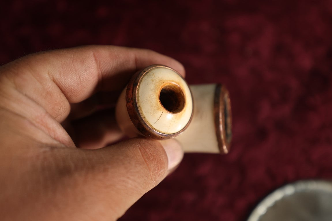 Lot 114 - Antique Carved Bone Pipe With Copper Rims, No Stem