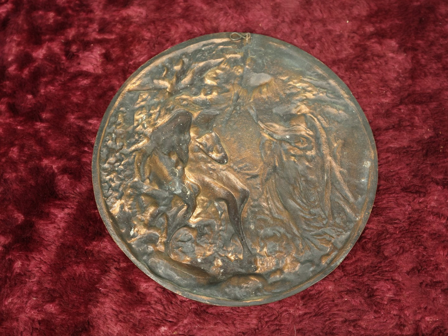 Lot 044 - Antique Cast Metal Wall Hanging Plaque Showing Adam And Eve Expelled From The Garden Of Eden,