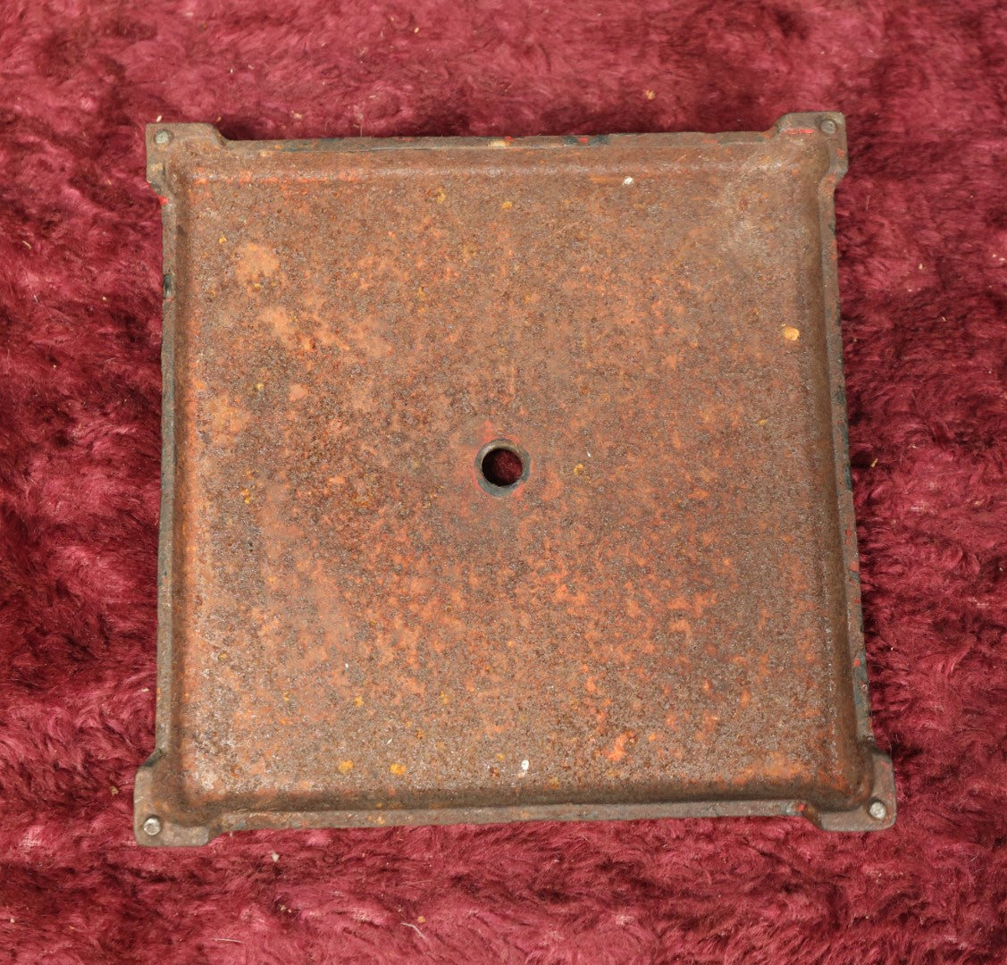 Lot 114 - Cast Metal Lamp Base With Spiral Design, Remnants Of Red Paint, Ornamental Salvage Fragment