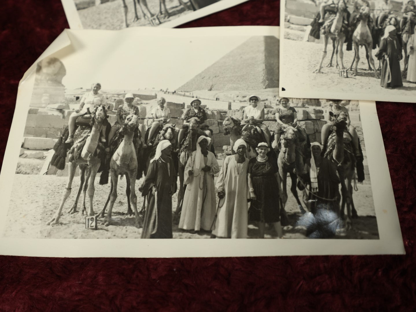 Lot 176 - Grouping Of Three Snapshot Photos Of Groups Of People In Front Of The Egyptian Pyramids, Sphinx, Giza
