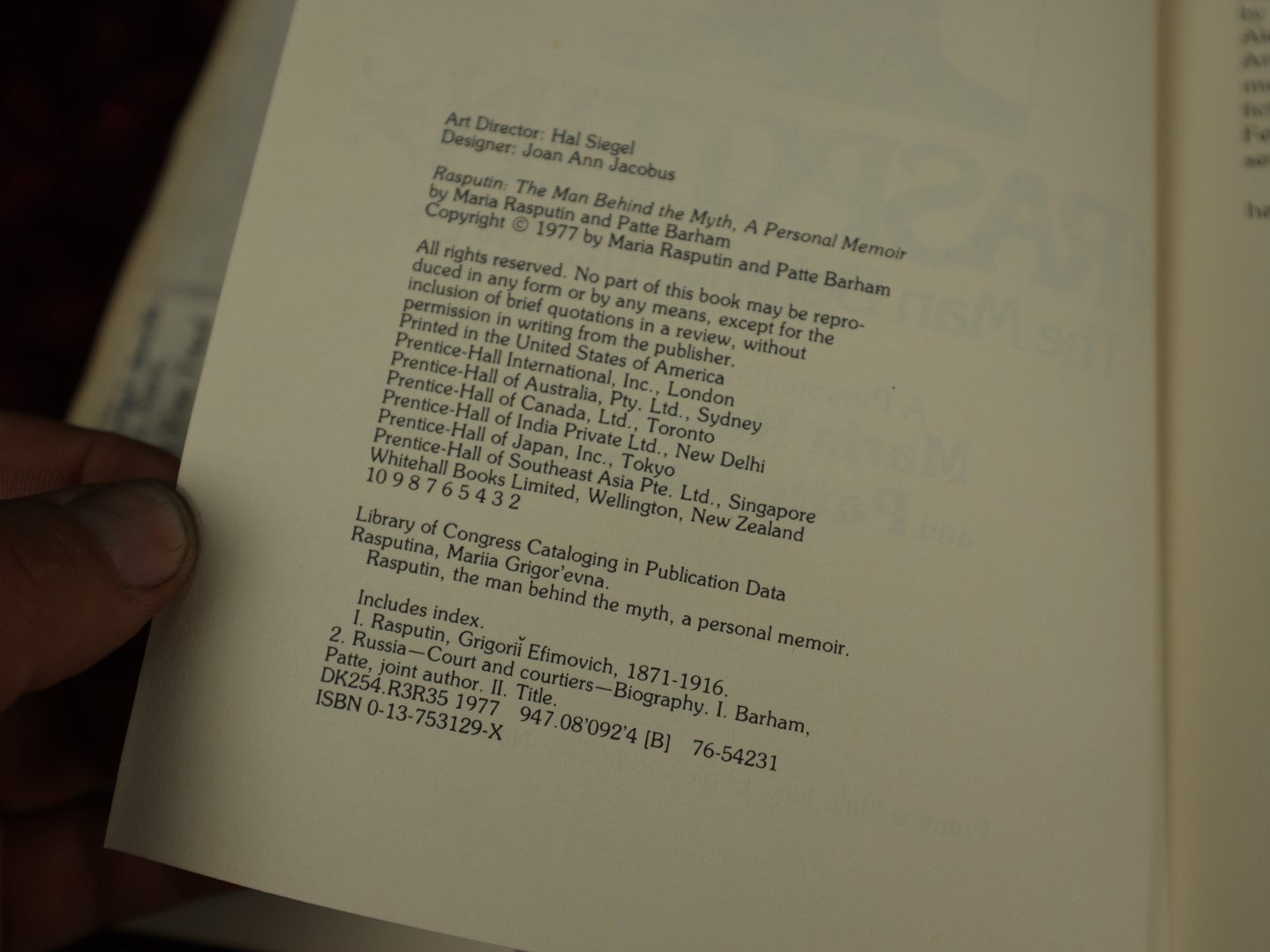 Lot 106 - Vintage Book, "Rasputin The Man Behind The Myth," A Personal Memoir By Maria Rasputin And Patte Barham, Copyright 1977