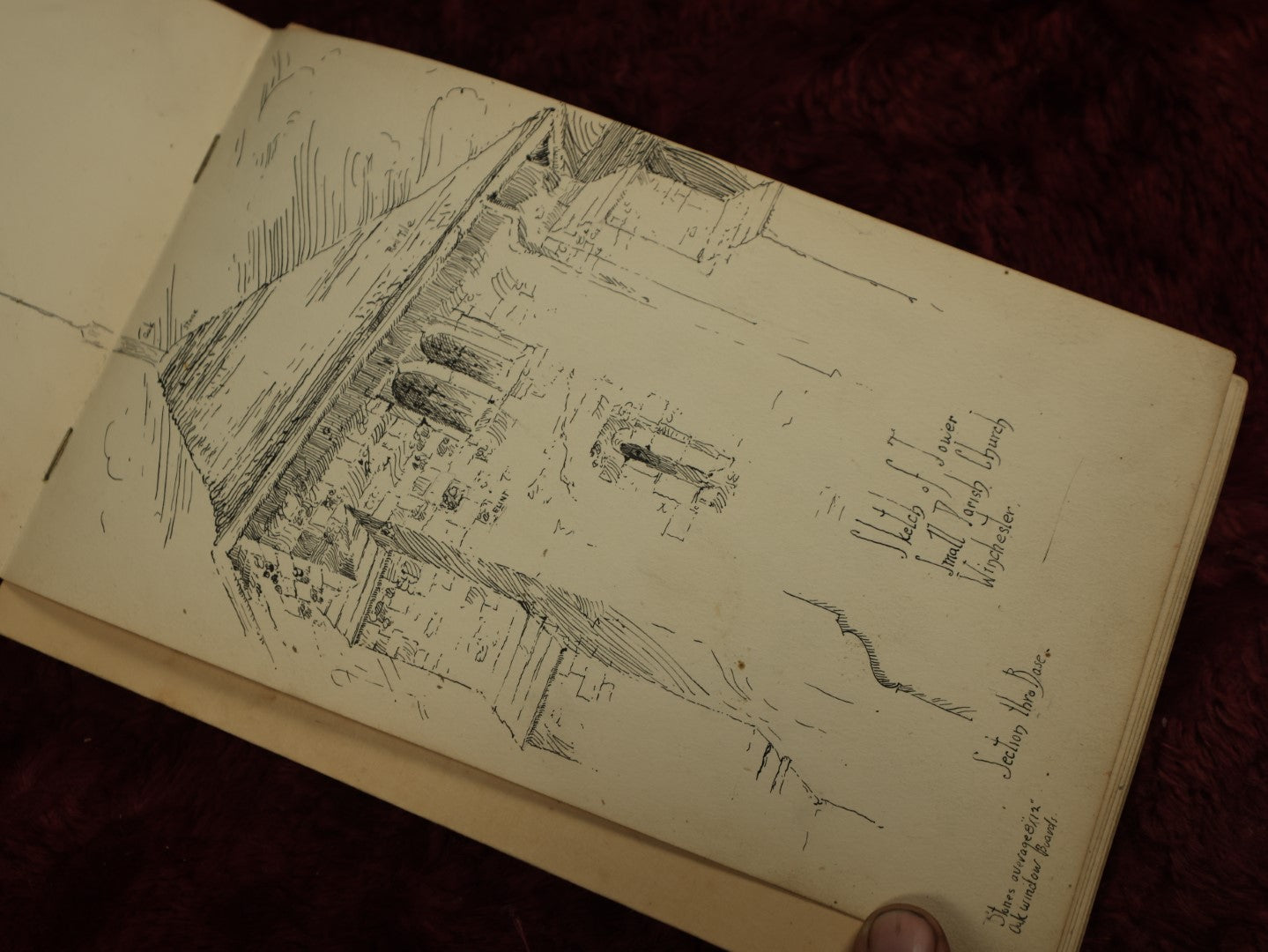 Lot 019 - Antique Architecture And Furniture Sketchbook, Containing Many Original Pencil Sketches Of Buildings, Furniture, Light Fixtures, And More, With Watercolors, Europe, Circa 1900