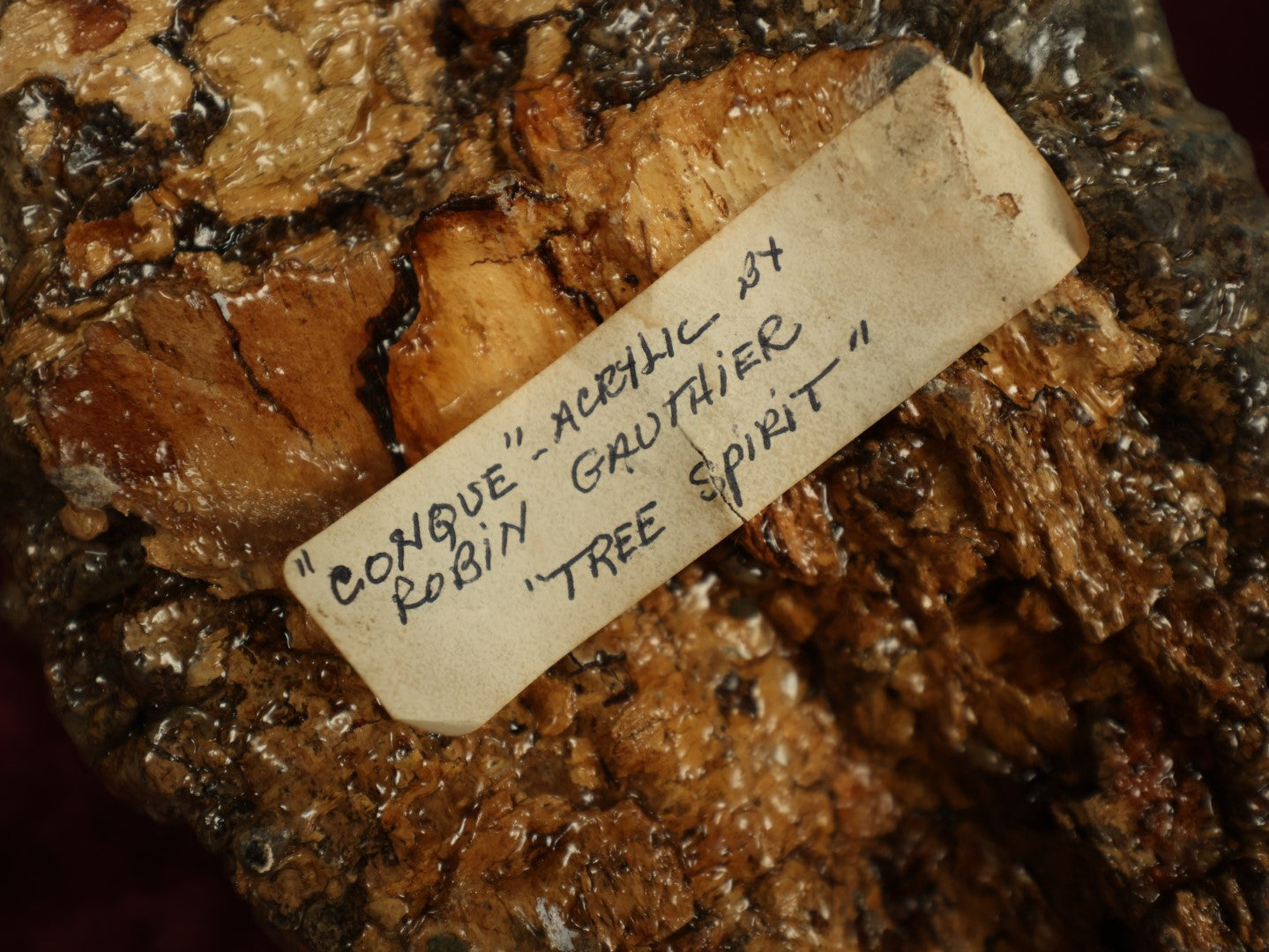 Lot 043 - Vintage Blue Painting Of Woman's Face On Fungus, Mushroom, Entitled "Conque," Acrylic By Robin Gauthier, "Tree Spirit"