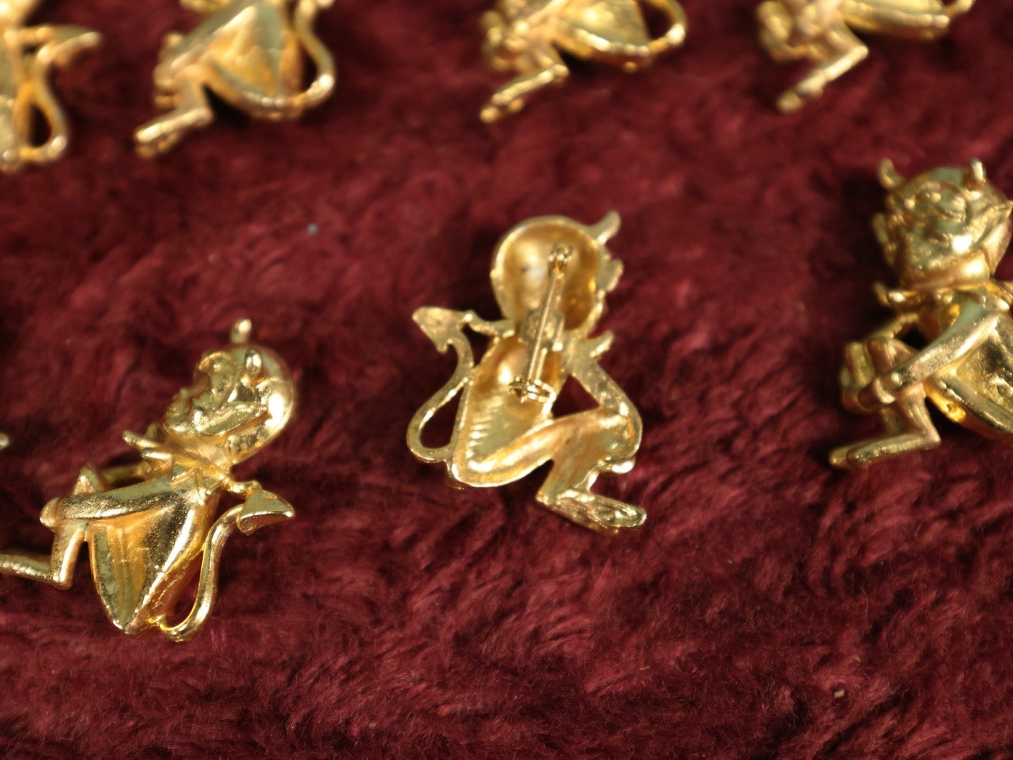 Lot 052 - Eight Vintage Brass Little Devil "Hot Stuff" Pinback Pins, Brooches Grouping (Group #3)