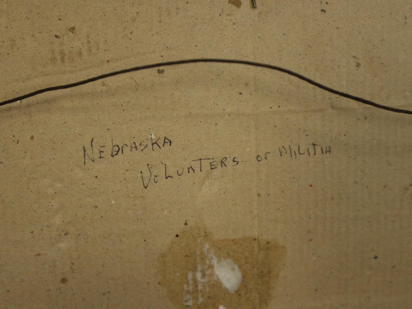 Lot 054 - Antique Framed Boarded Photo Of Soldiers With Various Ribbons, Flag, Etc., Possibly Nebraska Volunteers Or Militia, As Written On Back Of Frame