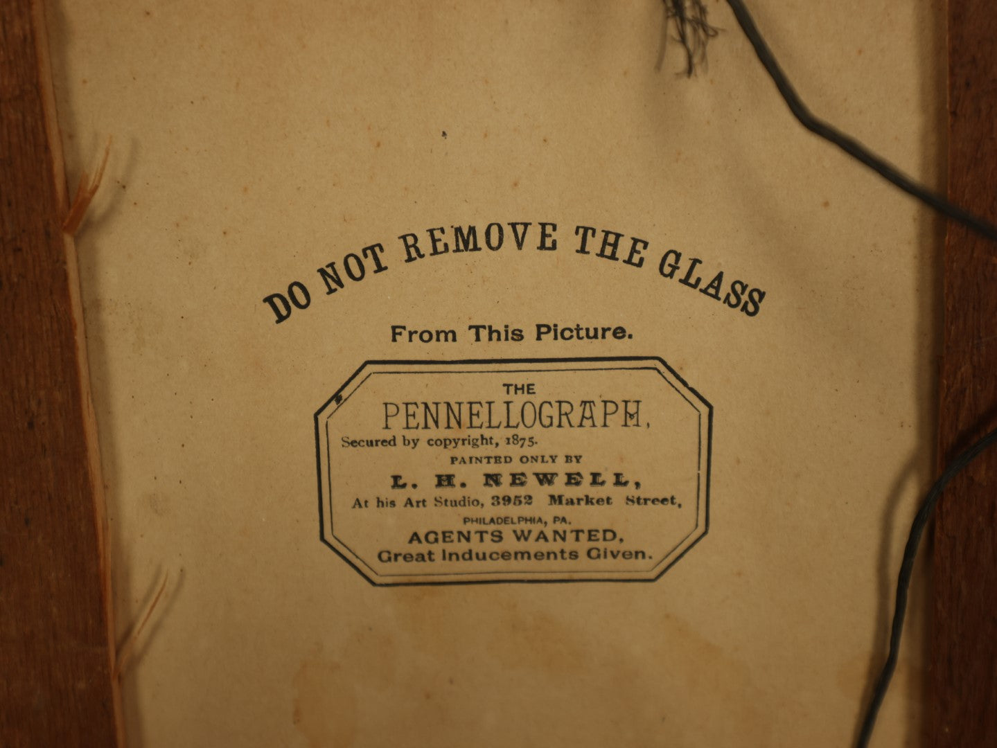 Lot 055 - Antique Hand Painted Over Full Plate Tintype Of Attractive Woman, "The Pennellograph" Copyright 1875, Painted Only By .H. Newell, Philadelphia, Pennsylvania, Paper Label On Back, Glass Has Been Replaced