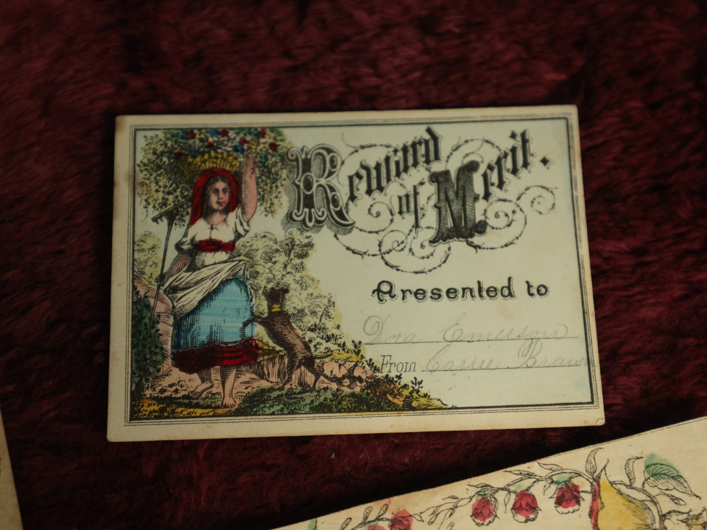 Lot 079 - Grouping Of Five Hand Colored Lithographed Rewards Of Merit, Late 19th Century