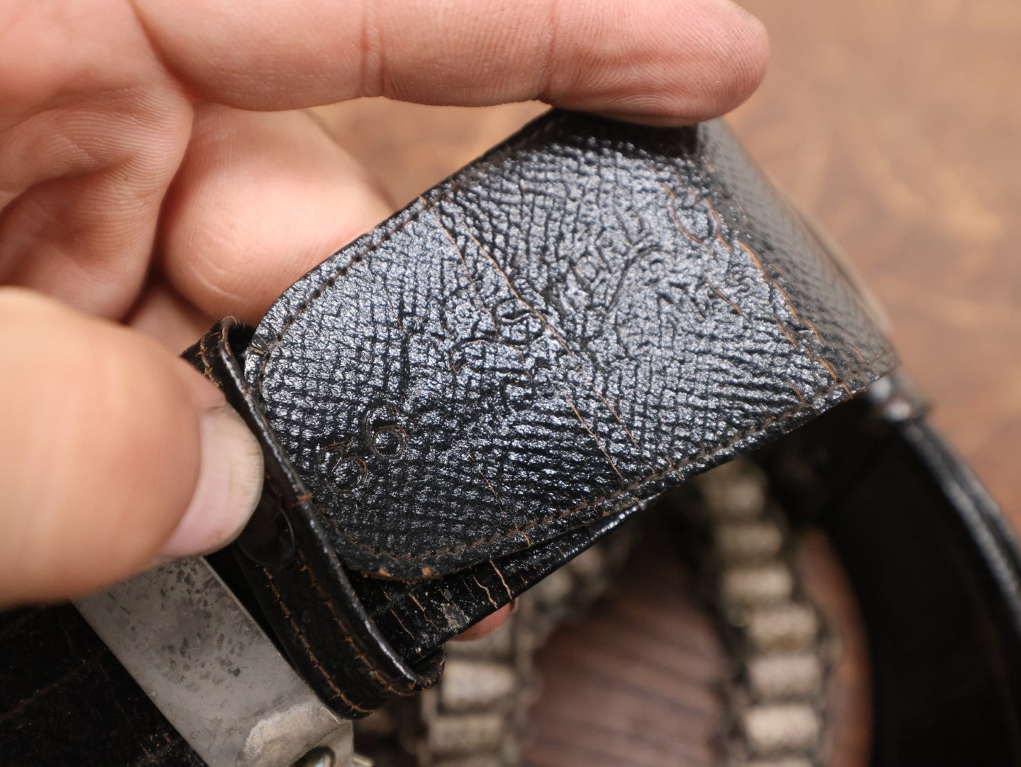 Lot 017 - Antique Masonic Knights Templar Leather Belt With Metal Adornments, Iron Cross, Chains, Size 36, Belonged To E.G. Watson, Made By Ames Sword Company