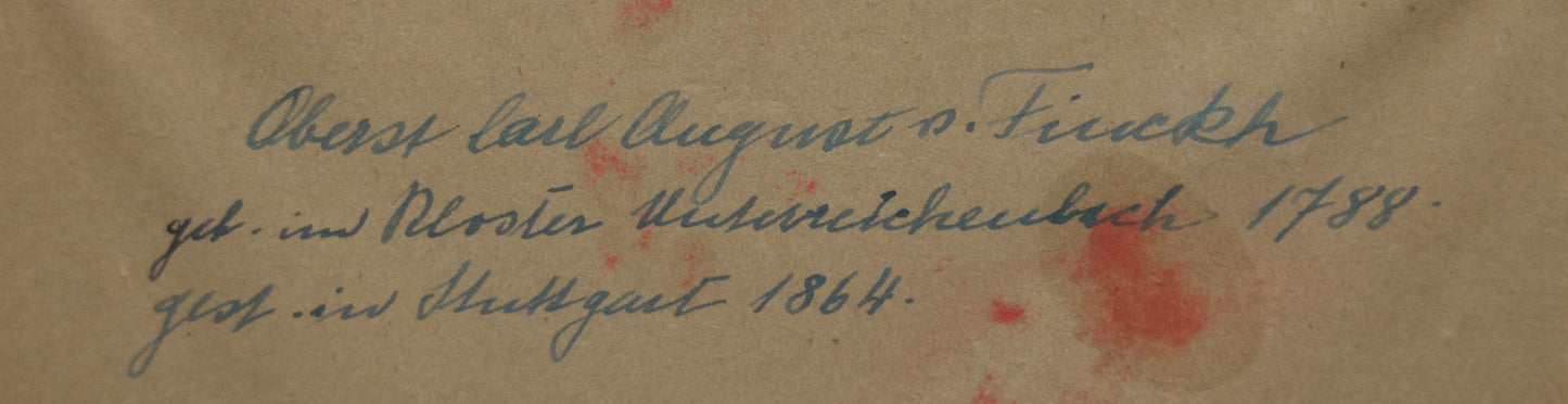 Lot 056 - Antique German Watercolor Portrait Painting, Done After A Portrait Photo, Of Oberst (Colonel) Carl August Von Finckle, Born 1788, Died 1864