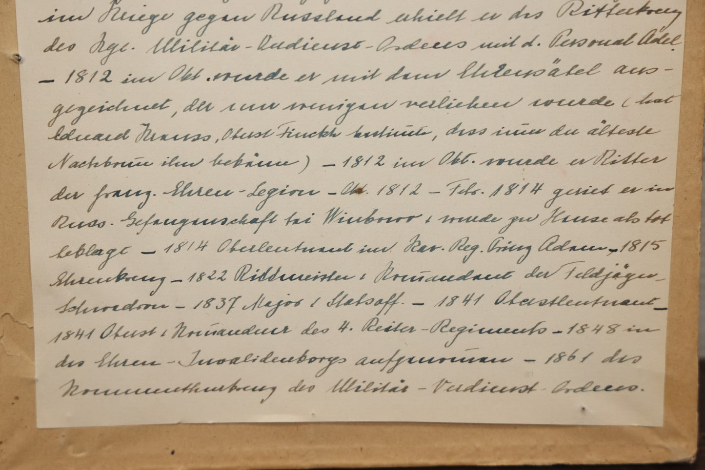 Lot 058 - Antique German Photograph Painted Over, Of Oberst (Colonel) Carl August Von Finckh, Seated With Top Hat, Born 1788, Died 1864, With Extensive Military History On Back