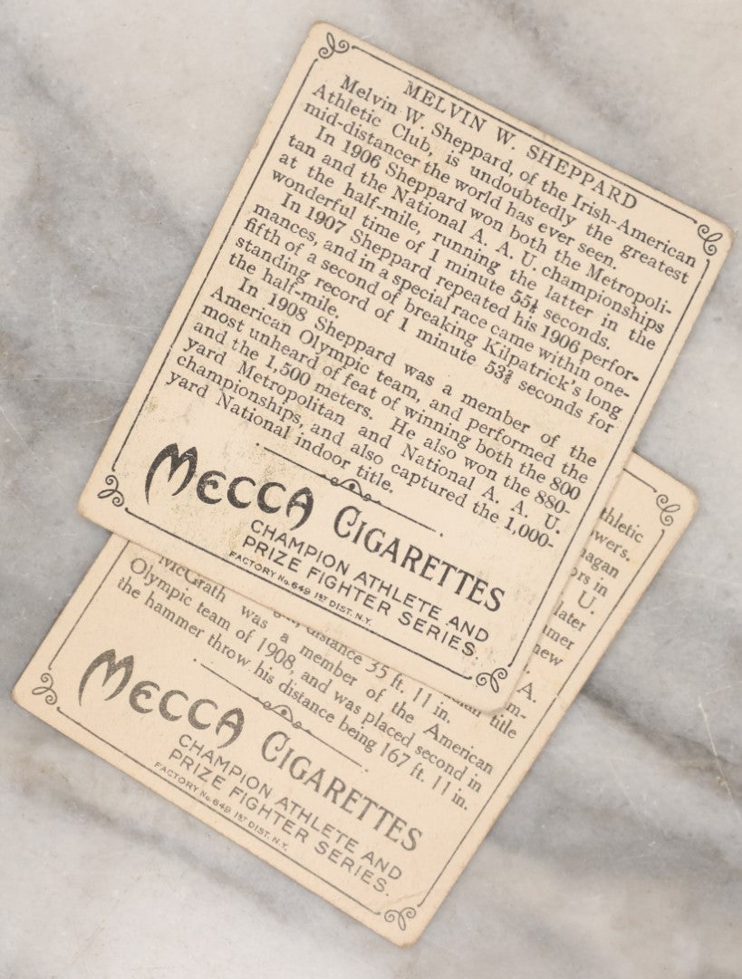 Lot 084 - Grouping Of Nine Antique Cigarette Cards From Mecca Cigarettes, Champion Athlete And Prize Fighter Series