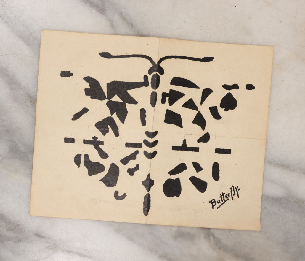 Lot 131 - Single Ephemera Scrap, Rorschach Style Ink Drawing Of A Butterfly