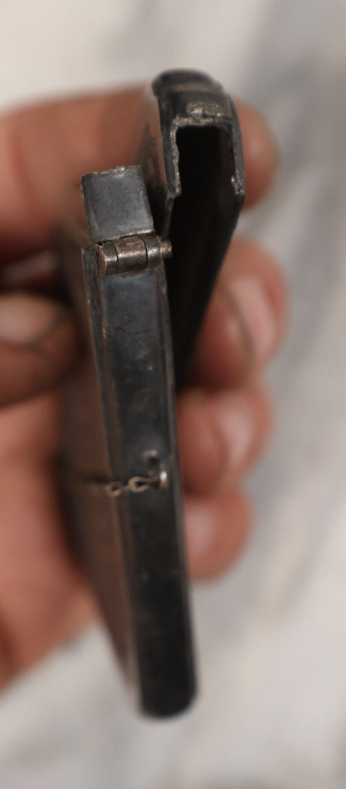 Lot 157 - Single Junk Drawer Finding, Silverplate Calling Card Case With Ornate Etched Design, Poor Condition, Bent, Cover Separated