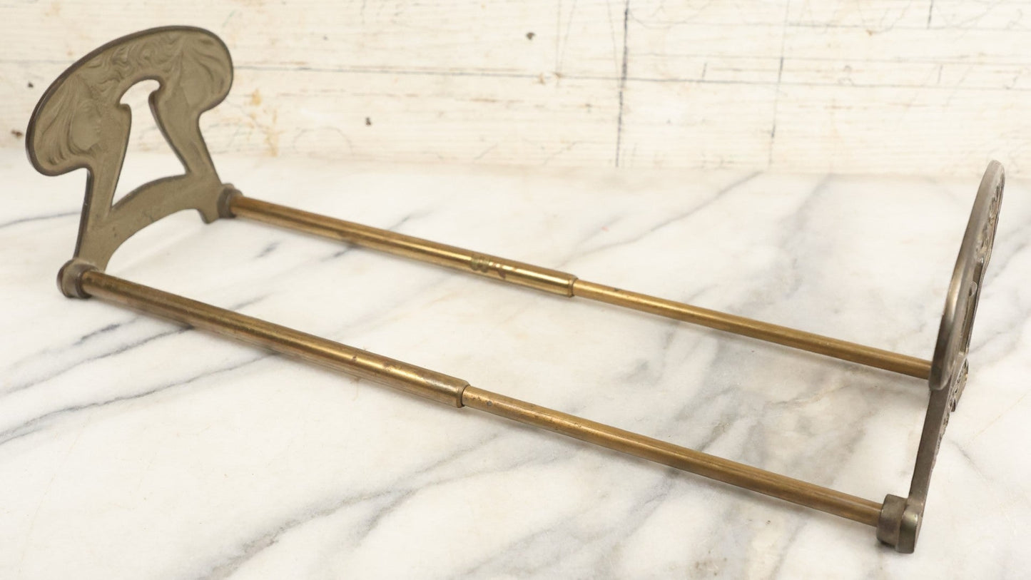 Lot 007 - Antique Art Nouveau Extendable Adjustable Metal Book Stand With Figural Women Heads, Early 20th Century