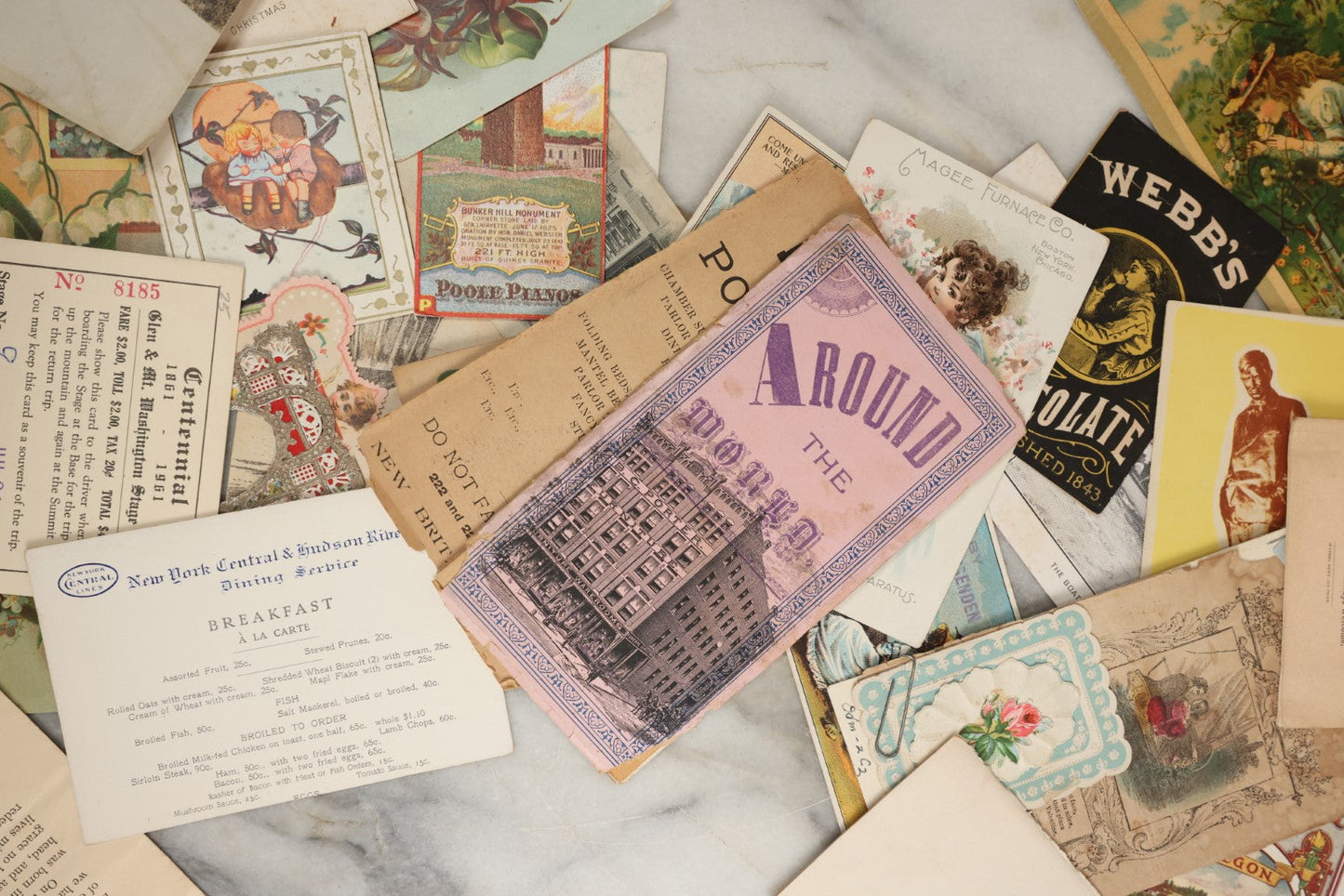 Lot 164 - Grouping Of 35+ Pieces Of Various Ephemera And Advertising, Including Trade Cards, Weirs Beach New Hampshire Blotter, Cunard White Star Line Pamphlet, Haverhill, Massachusetts Knights Templar Pamphlet, Yonker's Ferry Schedule, Etc