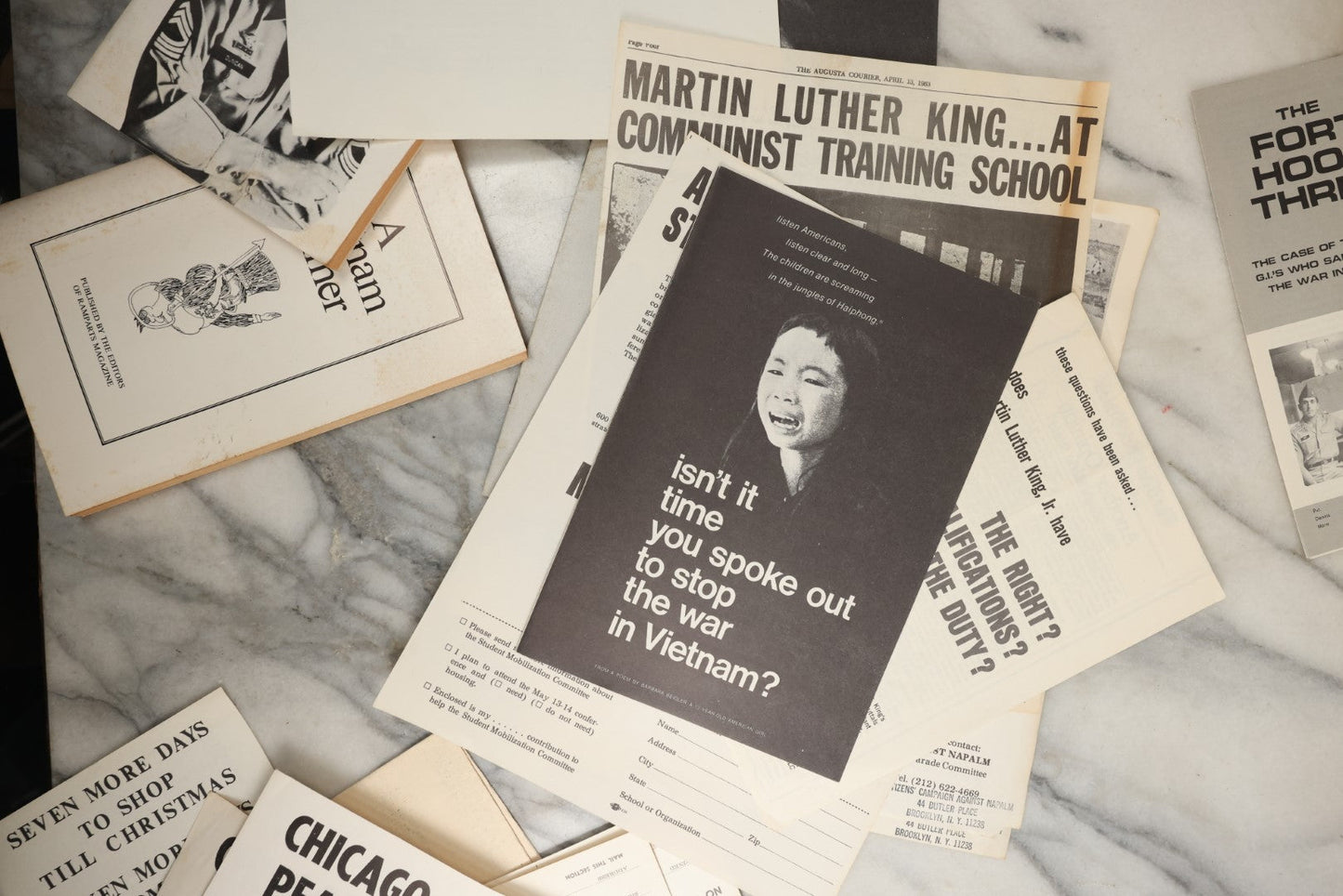 Lot 177 - Grouping Of 25+ Pieces Of 1960s And 1970s Anti-Vietnam, Anti-War Literature, Posters, Pamphlets, And More, Anti-Napalm, Protest Posters, Draft Information, Etc. (Content Warning: Violent And Graphic Material Included)