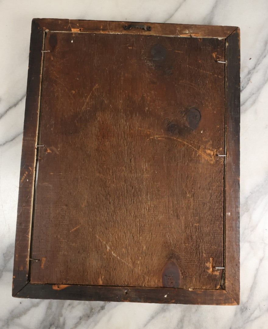 Lot 051 - Antique Hand Colored Lithograph Print Of The Sacred Heart Of Jesus, Lithographed By Olivier-Pinot, Note Very Heavy Wear, Losses, In Frame Behind Glass