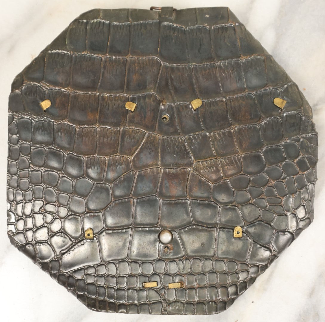 Lot 064 - Antique Thermometer, Match Safe, And Match Strike With Knight's Armored Gauntlets, Wall Hanger, In Metal