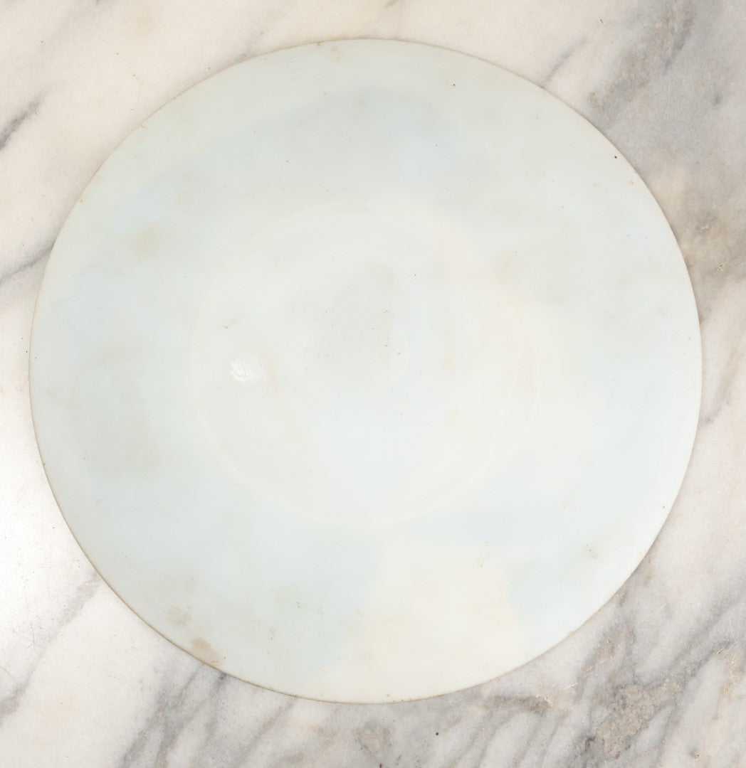 Lot 079 - Antique Folk Art Hand Painted Frosted Glass Plate With A Saint Bernard Dog Head Portrait, After A Commonly Painted Image, Circa Early 20th Century