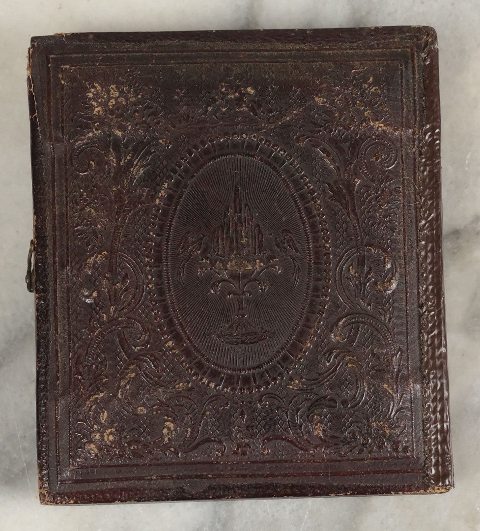 Lot 097 - Antique 1/6th Plate Daguerreotype Photograph Of An Older Man With White Hair, Wearing Suit With Black Bow Tie, In Repaired Leatherette Case