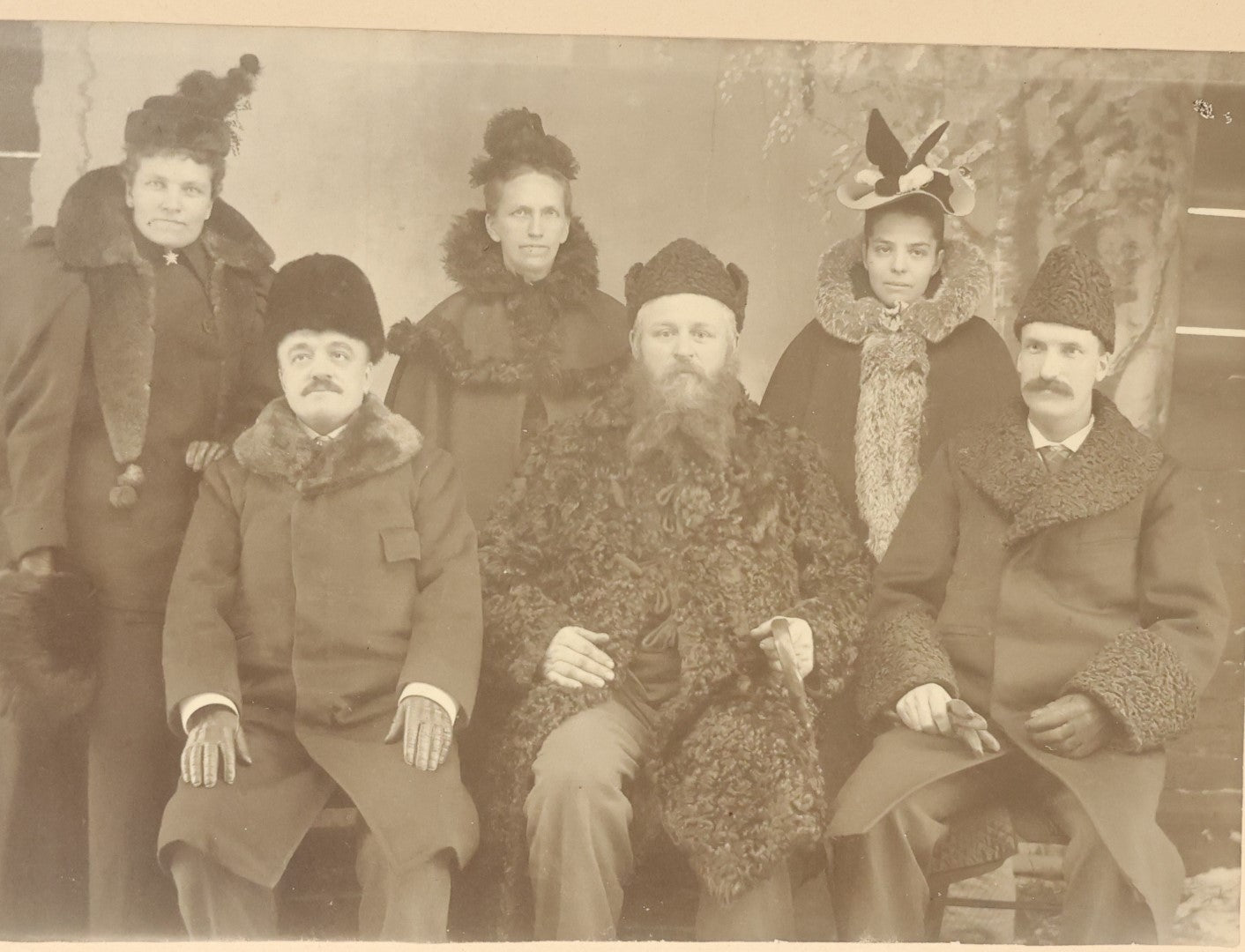 Lot 127 - Antique Boarded Group Photo Of Three Men And Three Women In Heavy Fur Lined Coats And Hats, Possibly Russian, Eastern European