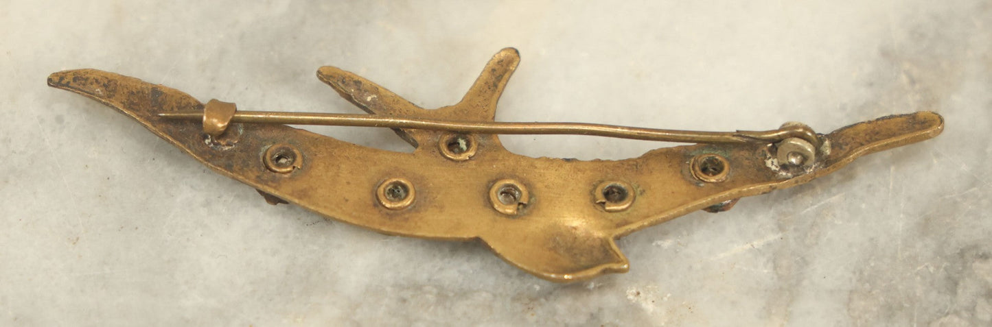 Lot 016 - Antique Brass Swallow Bird Brooch Pin With Stones