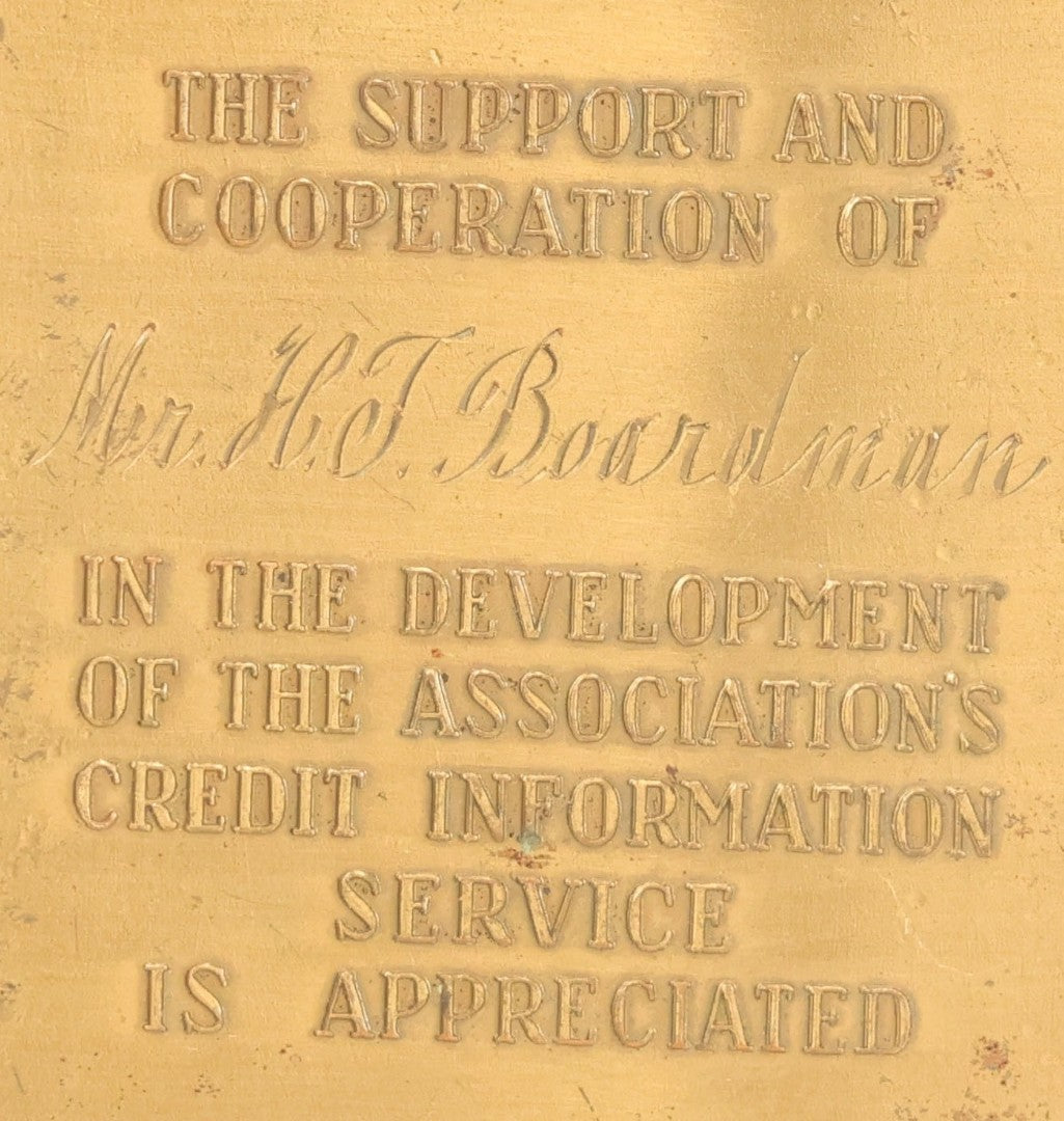 Lot 021 - Antique National Boot And Shoe Manufacturer's Association Member Plaque Award, Given To Mr. H.J Boardman, Chrysler Building, New York City
