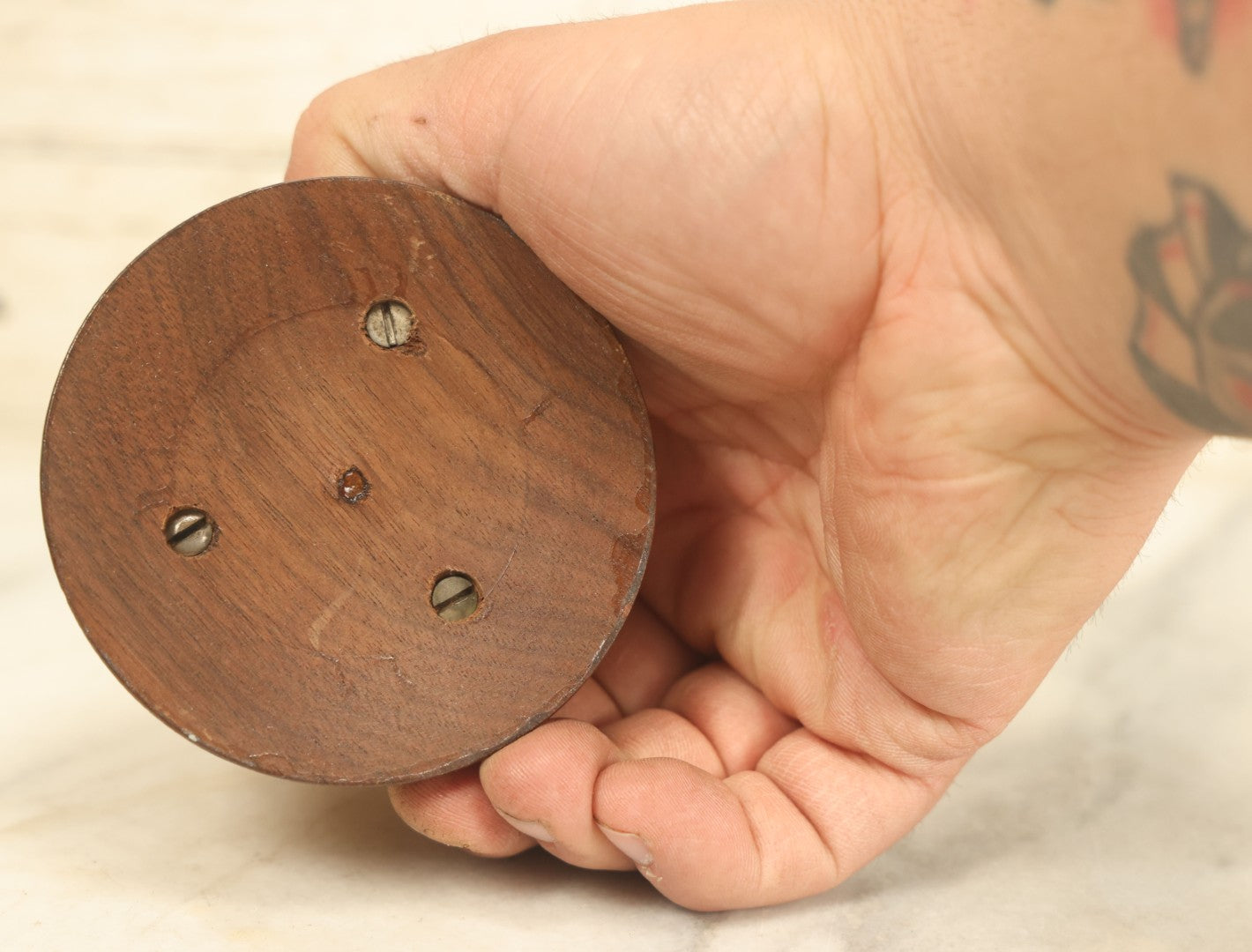 Lot 022 - Antique Animal Bone Inkwell Pen Stand With Wooden Base And Brass Insert, No Cap