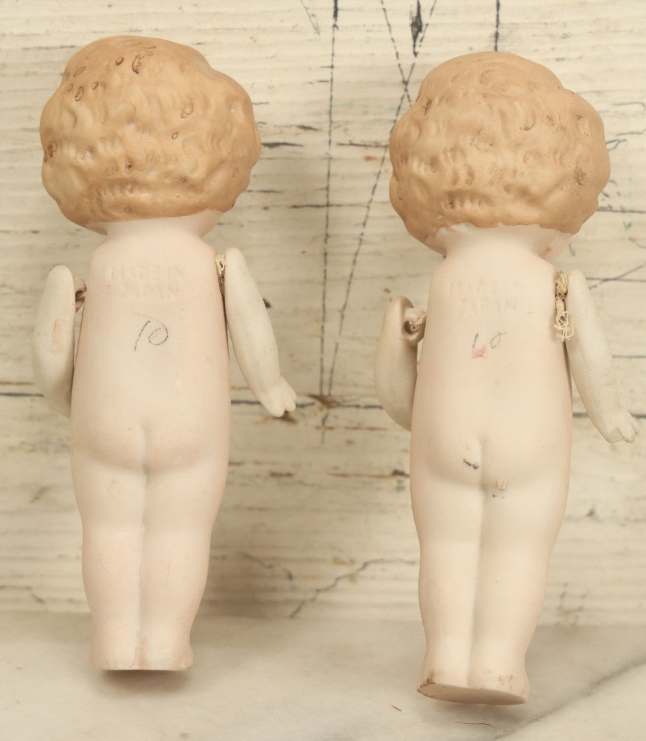 Lot 024 - Pair Of Vintage Bisque Kewpie-Like Flapper Girl Jointed Dolls, Made In Japan