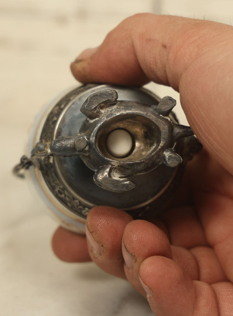 Lot 028 - Antique Porcelain Sugar Bowl With Silverplate Turtle Base