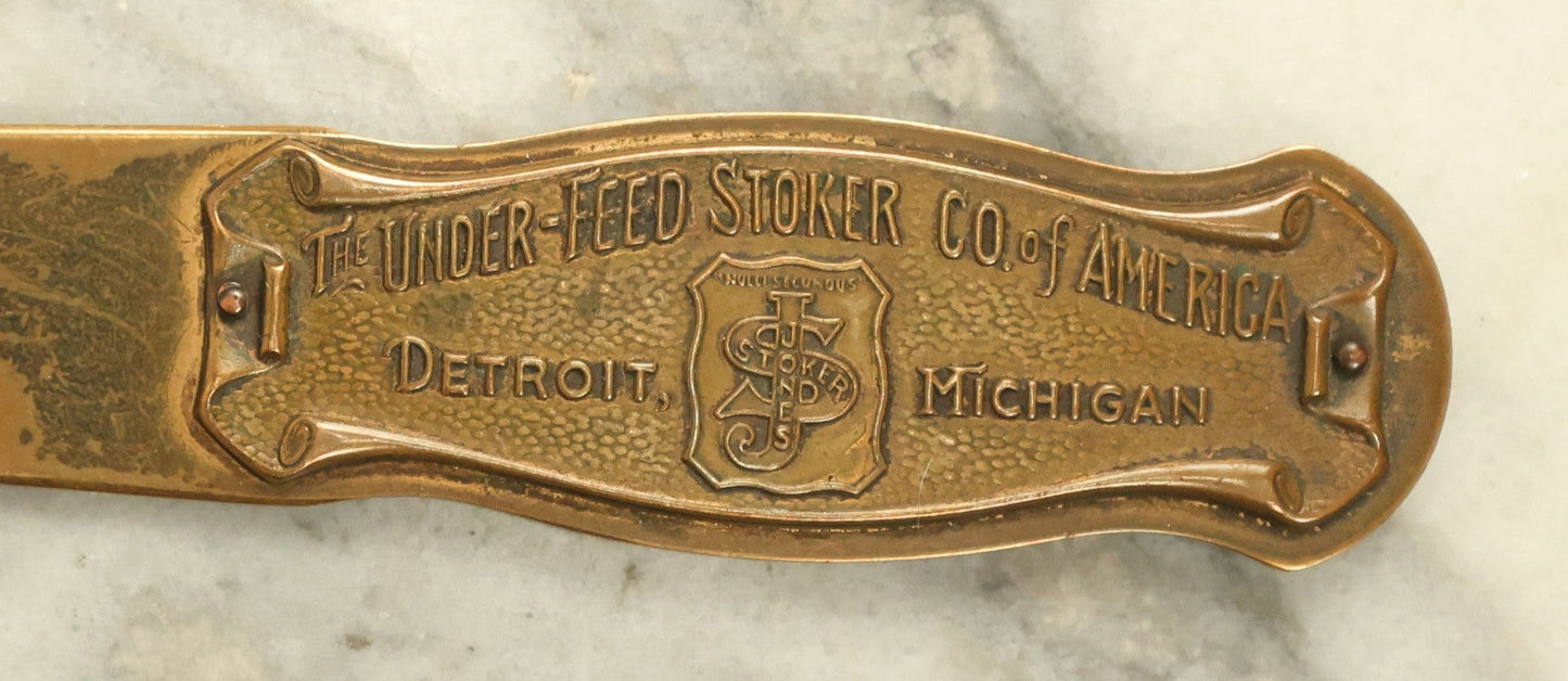 Lot 058 - Vintage Advertising Letter Opener For The Under-Feed Stoker Company Of America, Detroit Michigan