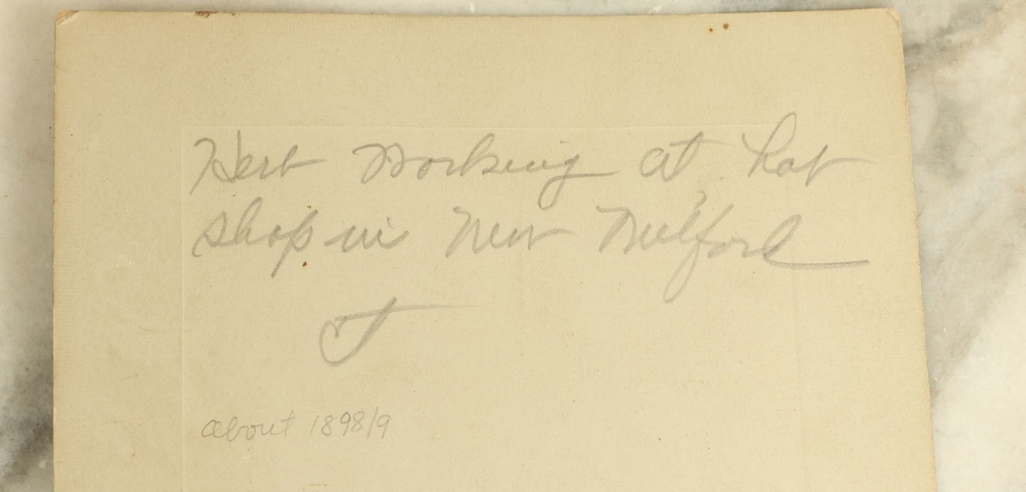 Lot 079 - Antique Boarded Occupational Photograph Of A Man Posing With A Boiler, Forge, With Info On Verso, Near Milford, Massachusetts, Circa 1899