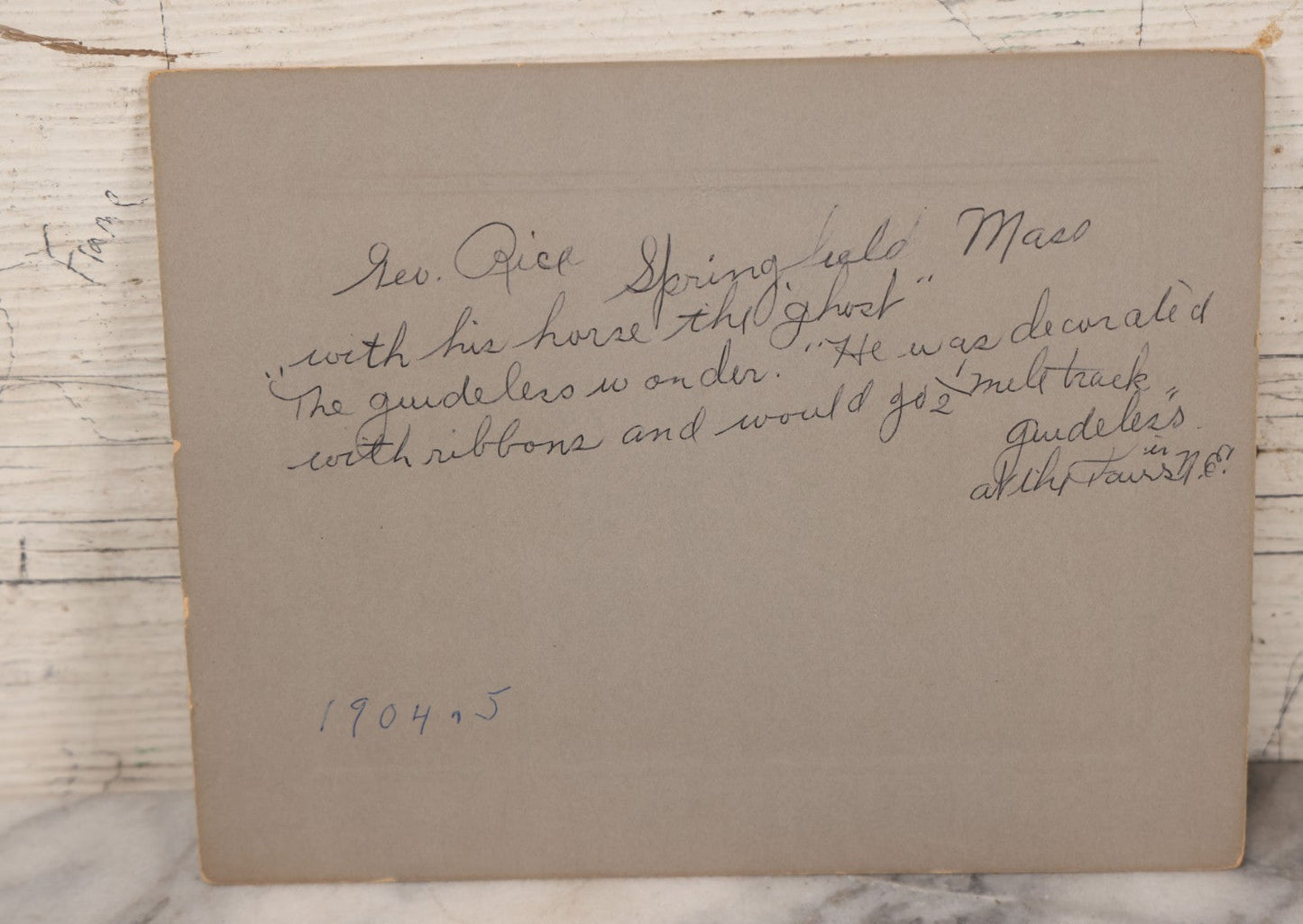 Lot 071 - Antique Boarded Photo Of Reverend Rice With His Prize-Winning Horse "The Ghost," Info On Verso