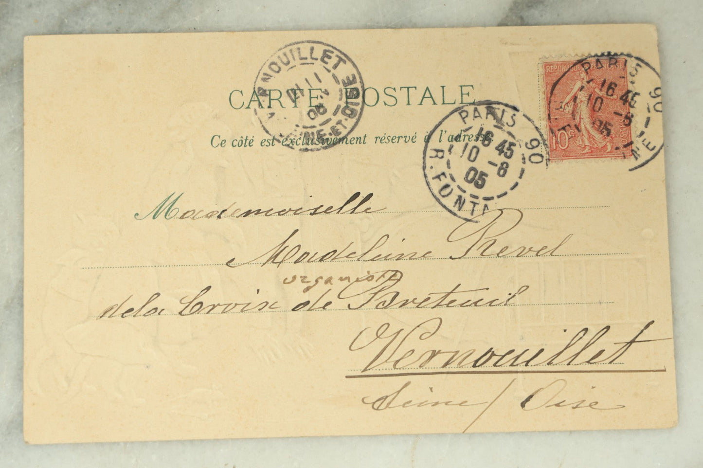 Lot 084 - Single Antique Cat Postcard, "Visite Du Medecin" Monkey Doctor Visiting Sick Cat In Bed, Postmarked 1905