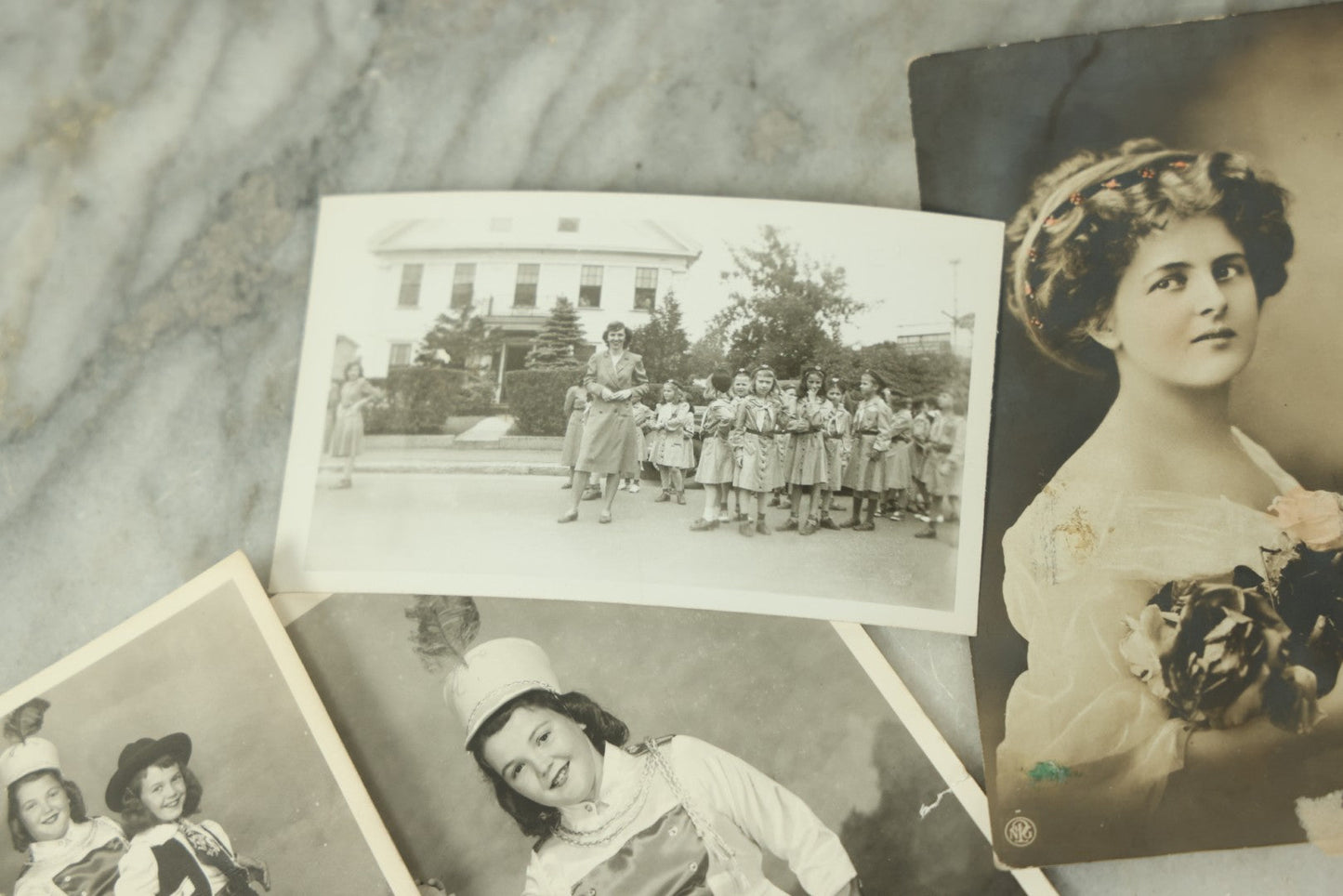 Lot 115 - Grouping Of Ten Vintage And Antique Snapshot And Real Photo Postcard Photos Of Women And Girls Including Nuns, Pin-Ups, Old Lady, Girls In Costumes, Etc.