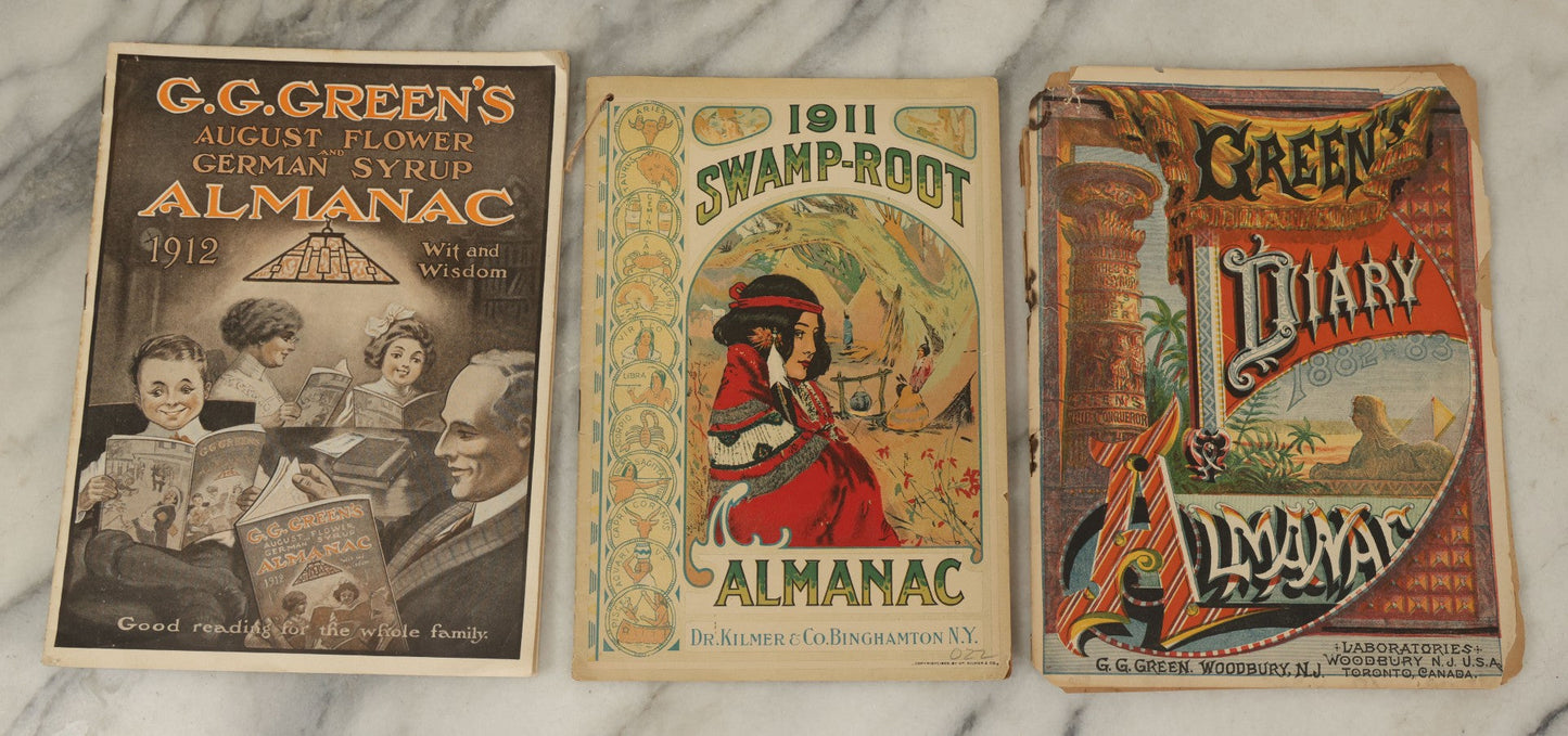 Lot 128 - Grouping Of Three Antique Almanacs Including G.G. Green's For 1012, Swamp-Root 1911, And Green's Dairy, 1882-1883
