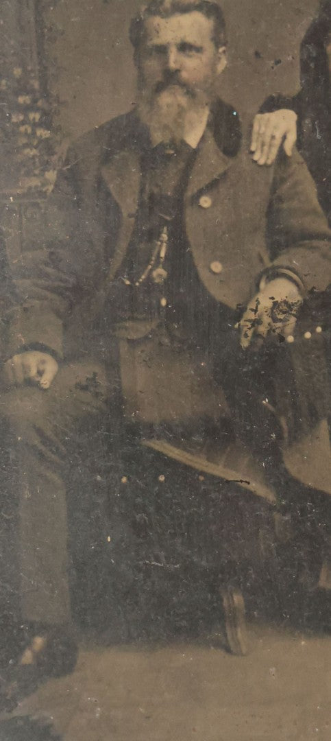 Lot 054 - Single Antique Tintype Photograph, Man With Amputated Leg Seated With Wife