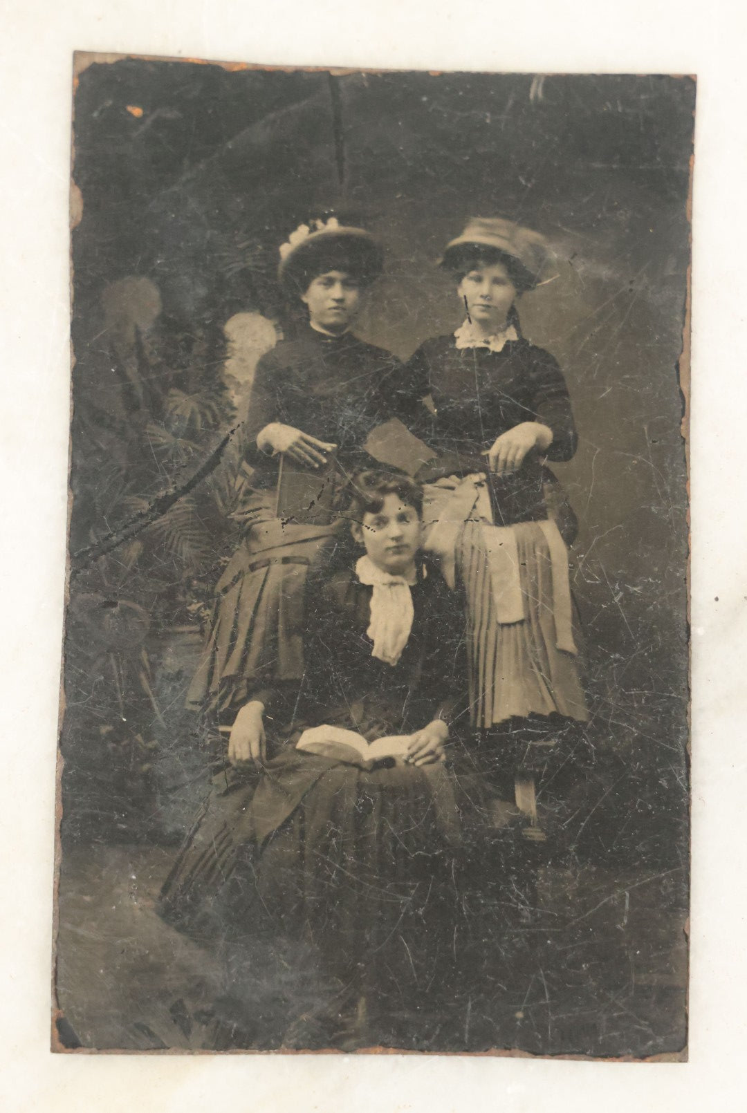 Lot 058 - Single Antique Tintype Photograph, Three Women, All Holding Books