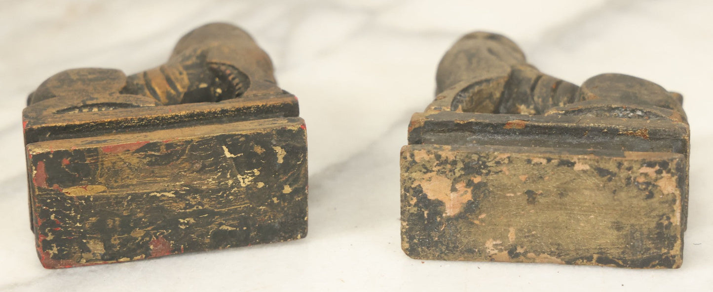 Lot 085 - Pair Of Vintage Carved Wood Foo Dog Like Creatures, Unknown Origin, Amateurish Carving