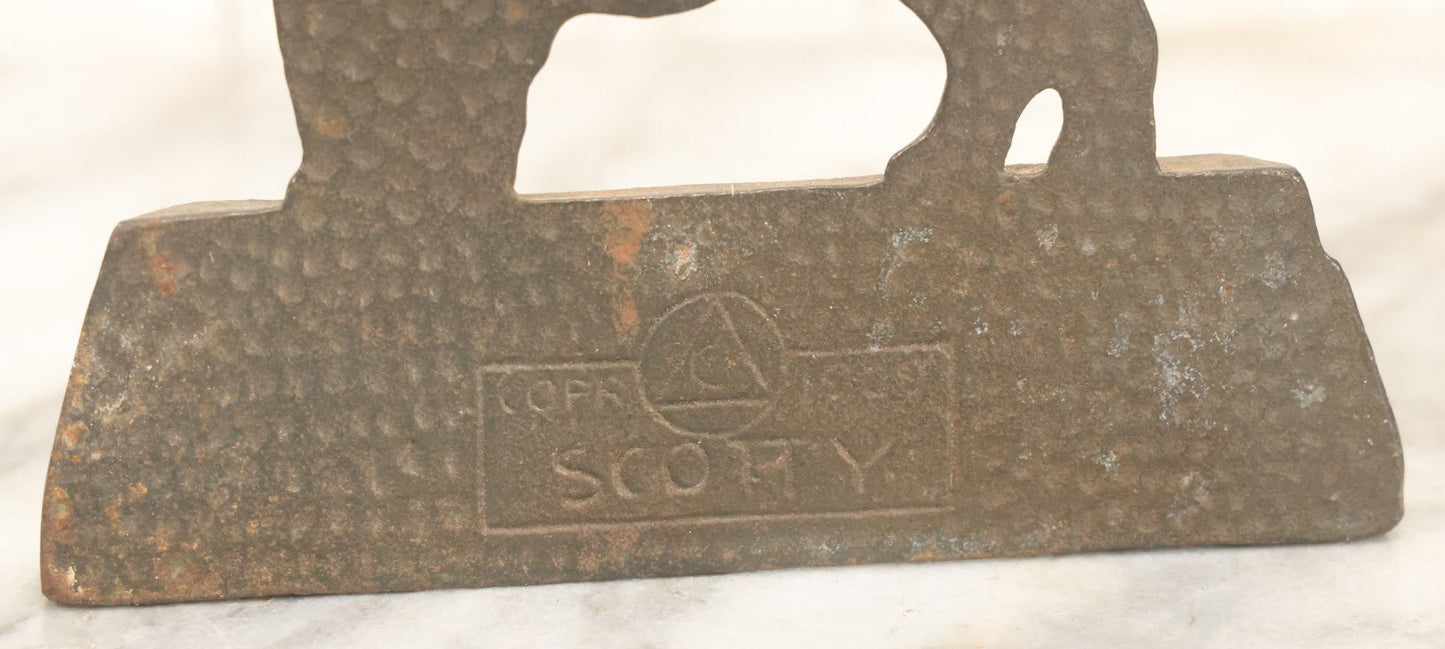 Lot 039 - Pair Of Antique Cast Iron Scottie Dog Bookends, Geometric Design, Aged Finish