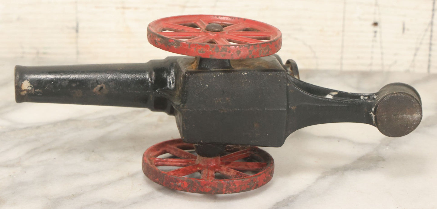 Lot 041 - Antique Cast Iron Cannon, Red Spoked Wheels, Early 20th Century