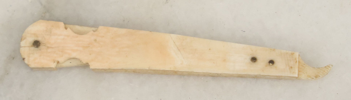 Lot 049 - Antique Carved Scrimshaw Bone Folding Knife, Primitive Handcrafted Design