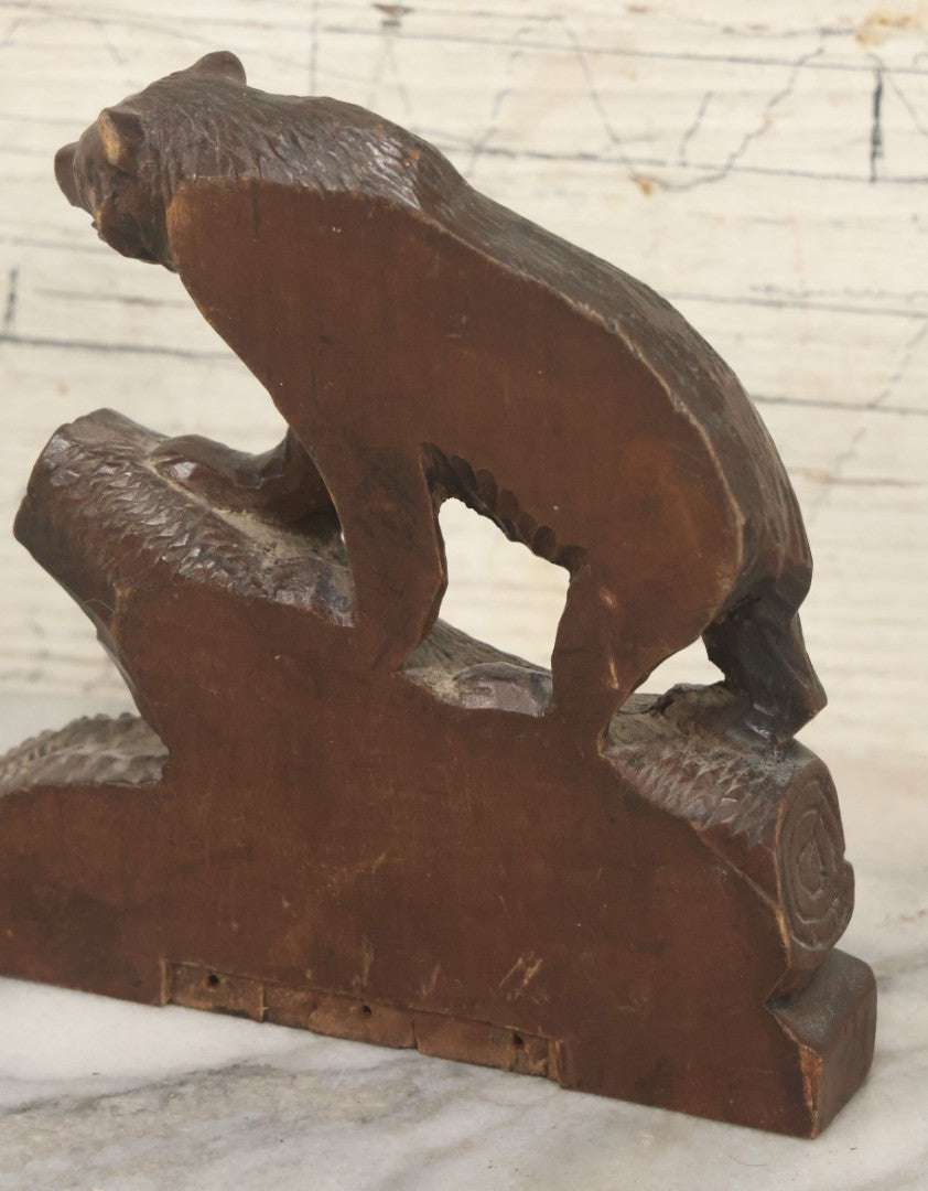 Lot 054 - Antique Hand-Carved Wooden Bear Figurine, Rustic Folk Art Sculpture Fragment
