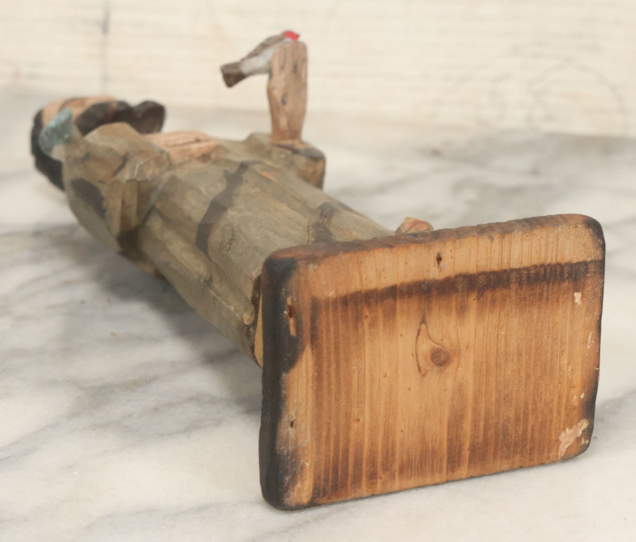 Lot 055 - Vintage Hand-Carved Wooden Saint Francis Figure With Parrot And Small Bird, Religious Folk Art Statue