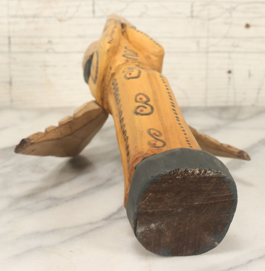 Lot 057 - Vintage Hand-Painted Wooden Folk Art Angel Figure, Primitive Religious Carving, Note Wear, Missing Horn